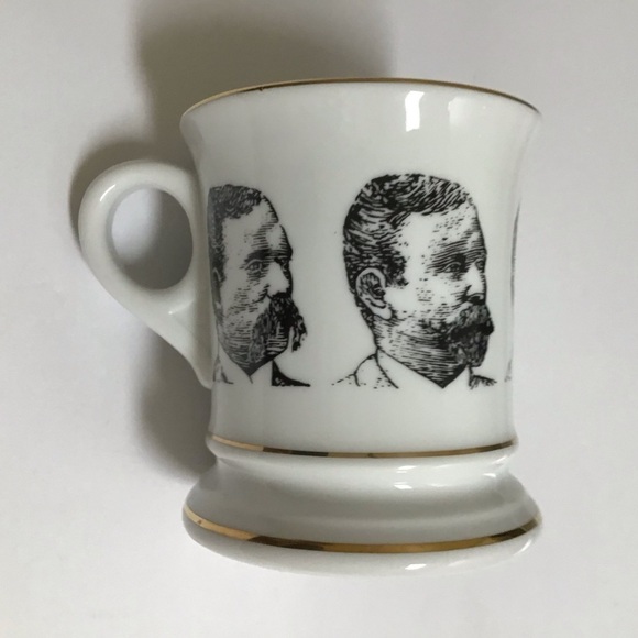 Mustached Men Shaving Mug Knobler Japan Mid Century Barber Razor Brush Vintage - Picture 2 of 13